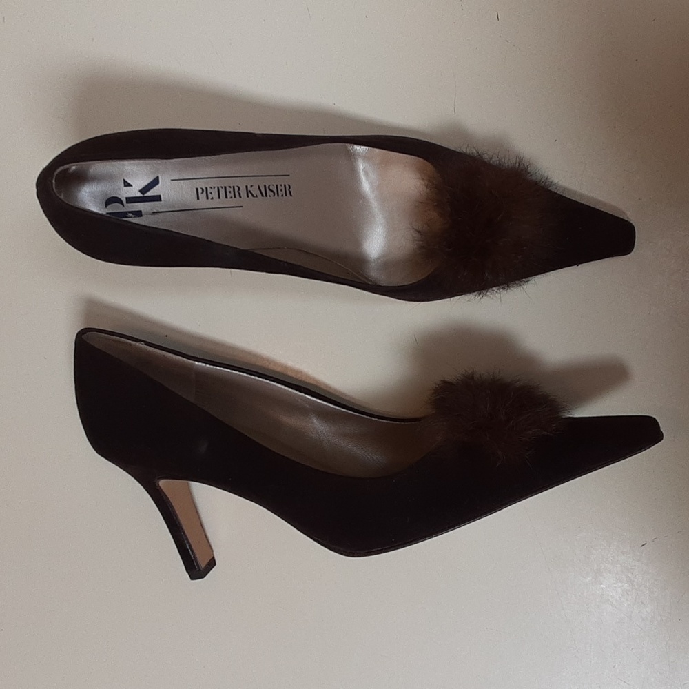 Peter Kaiser kitten heels brown fur size 9.5